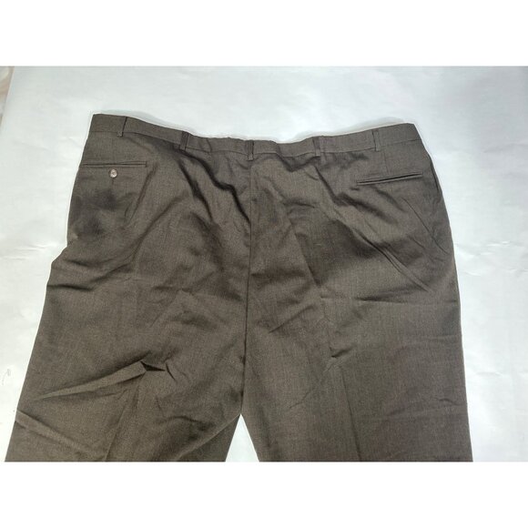 Berle 53x36 Tailored Dress Pants 100% Worsted Wool Pleated Brown Classic Fit - Picture 9 of 10